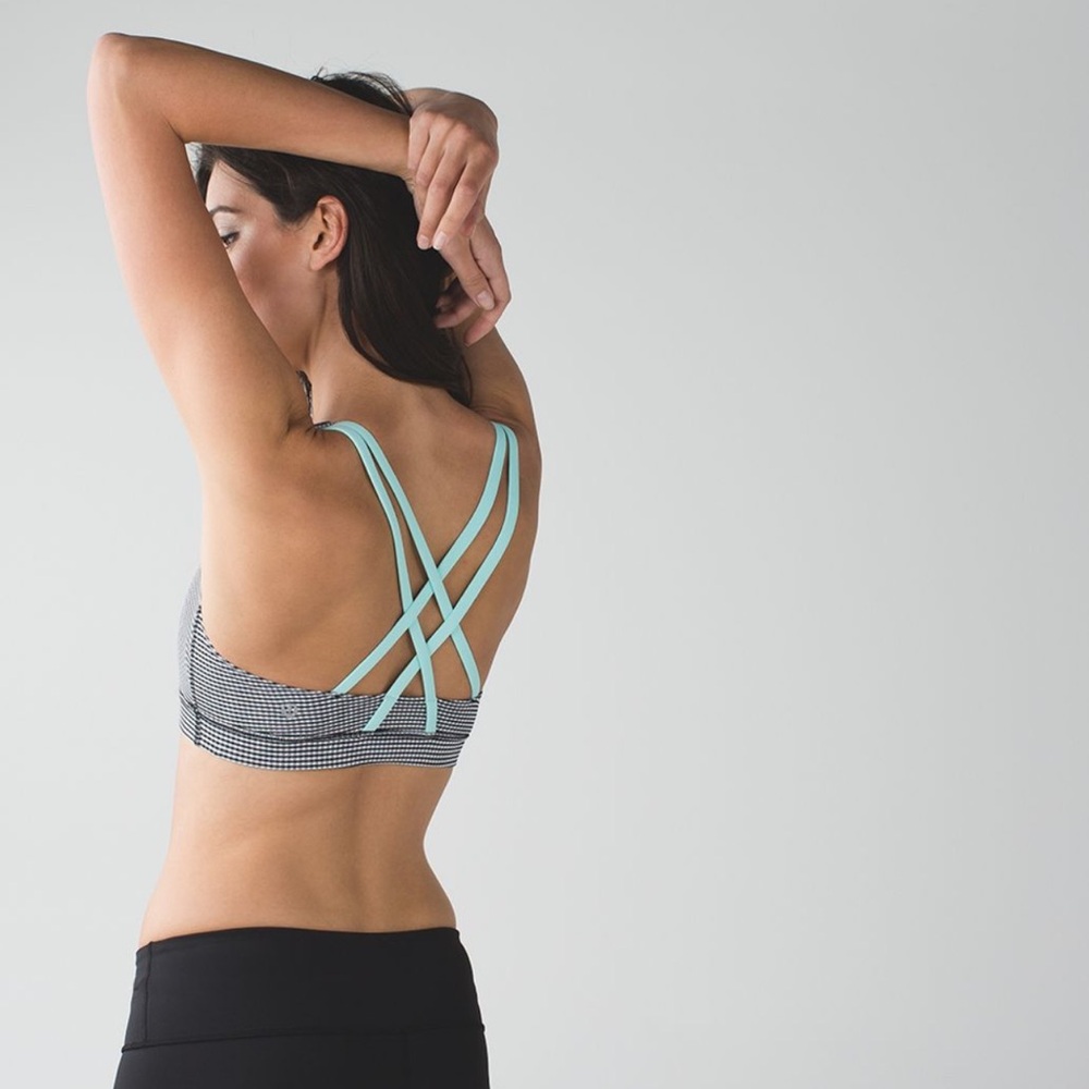 Lululemon Energy Bra Gingham Luon White Black / Tranquil Blue